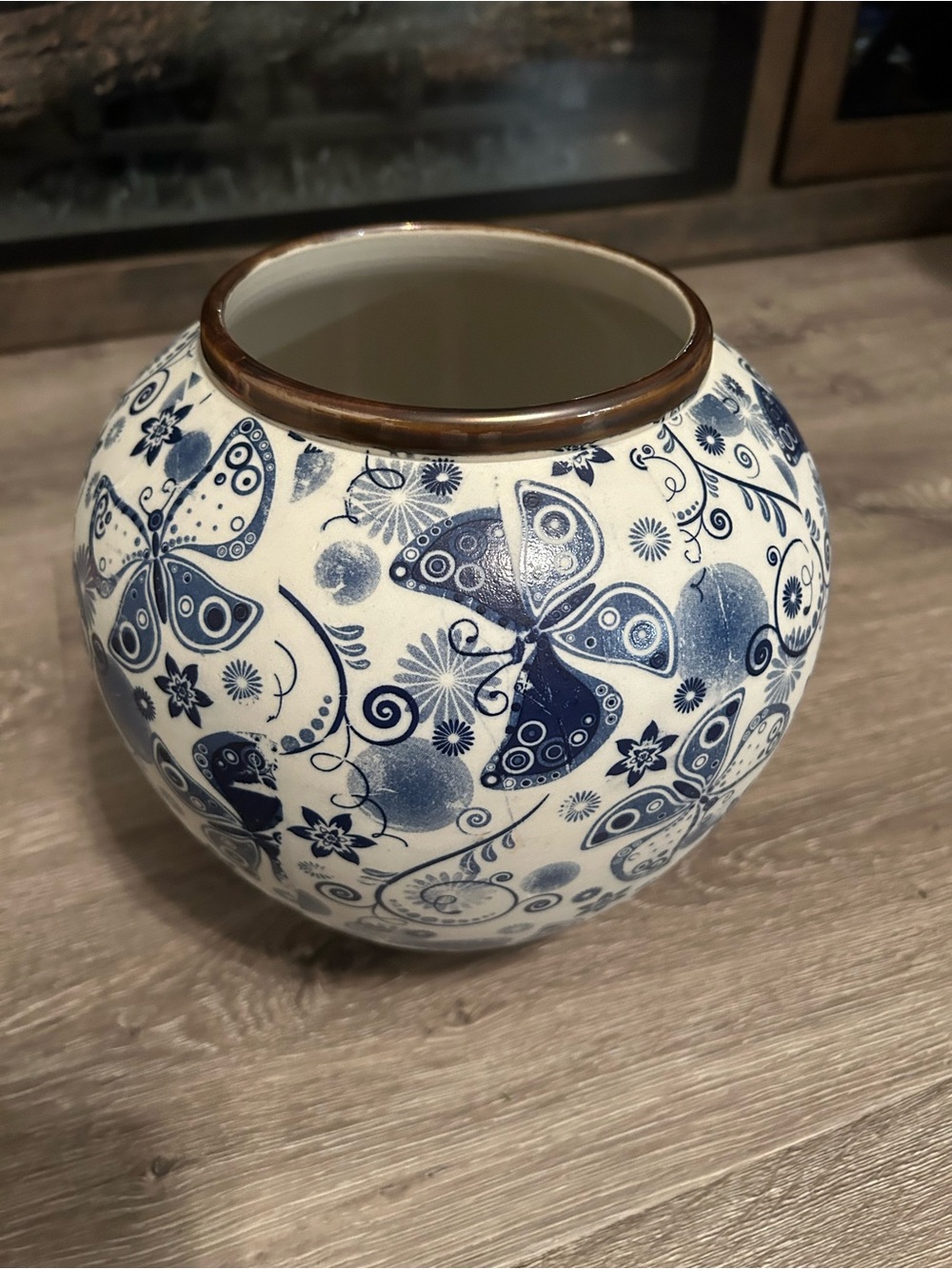 Blue and White Porcelain Floral Vase - White Butterfly